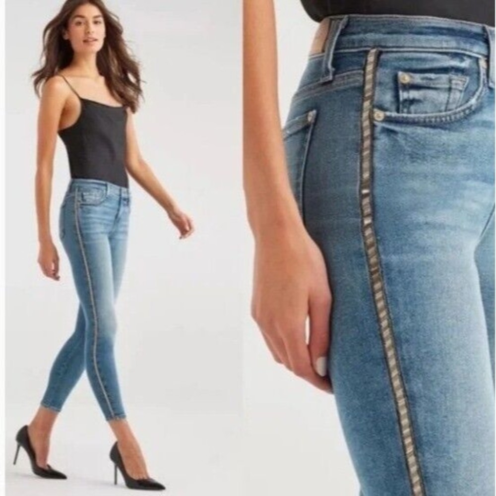 Seven 7 For All Mankind Size 26 Ankle Skinny Luxe Vintage Metallic Stripe Jeans